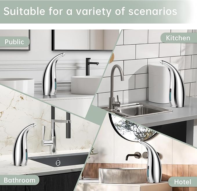 Automatic Liquid Soap Dispenser,2 Pack 300ML Touchless 4 Gear Adjustable,Countertop Electric Battery Operated Hand Soap Dispenser with Sensor for Bathroom,Kitchen,Office（Silver）