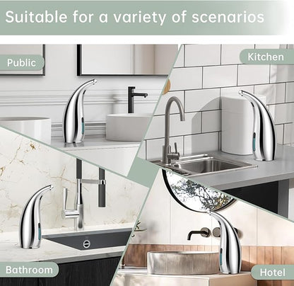 Automatic Liquid Soap Dispenser,2 Pack 300ML Touchless 4 Gear Adjustable,Countertop Electric Battery Operated Hand Soap Dispenser with Sensor for Bathroom,Kitchen,Office（Silver）