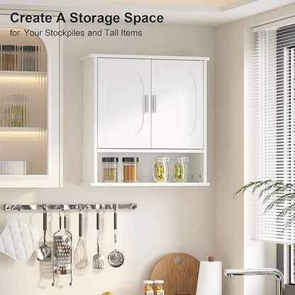 Medicine Cabinet for Bathroom,2 Doors White Bathroom Wall Cabinet with Oval,Over Toilet Storage Cabinet for Laundry Room/Kitchen/Living Room,Surface Mount Medicine Cabinets 23x24