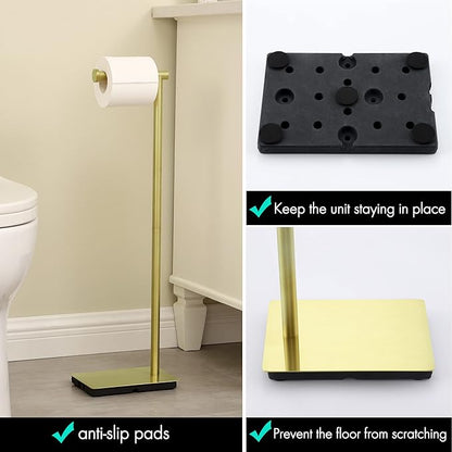 KES Gold Toilet Paper Holder Free Standing 26.2 Inch Toilet Paper Roll Holder Tissue Holder for Bathroom, SUS304 Stainless Steel Brushed Gold, BPH286S66A-BZ