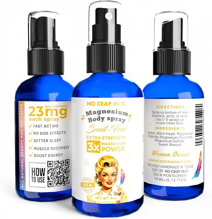 No Crap In It Magnesium Spray, Triple Action!- Your Way to Wellness | Immediate Relief with Our Unique Magnesium Glycinate,Citrate, Chloride Blend Spray (Scent Free)