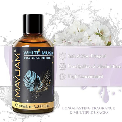 MAYJAM 100ML/3.38FL.OZ White Musk Fragrance Oils with Glass Dropper, Essential Oils for Diffusers for Home, Long Lasting Scented Oils for Diffusers Soap Candle Making