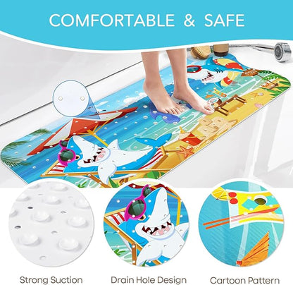 SHUCHING Baby Bath Mat for Tub Non Slip-40 X 16 Inch, Extra Long Kids Bathtub Mat Non Slip, Toddler Shower Mat for Bathroom, Shark