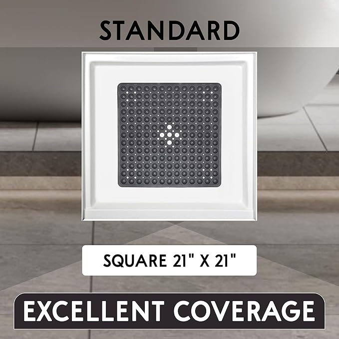 ENKOSI Square Shower Mat – 21 x 21 Inch Non-Slip Bathroom Shower Stall Mat with Suction Cups and Drain Holes – Anti-Slip Bathtub Shower Mats for Inside Shower (21x21 Aqua Blue)