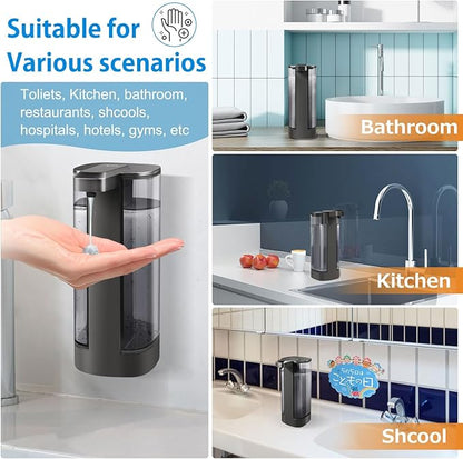 Automatic Liquid Soap Dispenser, Rechargeable, Touchless, 17oz/500ml with 4 Adjustable Soap Levels, Wall Mount & Waterproof, Liquid Hand/Dish Soap Dispenser for Bathroom Kitchen