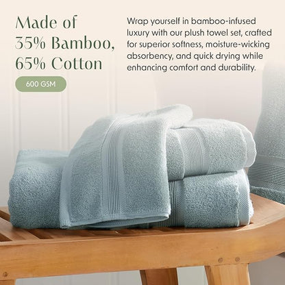 Springtree Home Luxury Bamboo Rayon Bath Towel Set 6 Piece Set | 35% Bamboo Rayon - 65% Cotton | Absorbent Quick-Dry Towels for Bathroom | Oeko-TEX Standard 100 Cotton | Aegean
