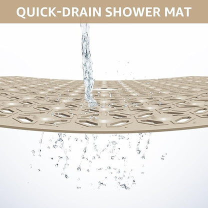 OTHWAY Square Shower Mat, 27"x 27" Extra Large Shower Mats for Inside Shower, TPE Anti Slip Shower Mat with Suction Cups Drain Holes, Machine Washable Shower Floor Mat (Brown)
