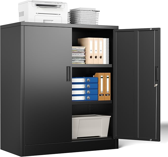 Metal Storage Cabinet, 36 Inch Tall Metal Storage Cabinet with Doors and Shelves, Pantry Cabinets for Kitchen Storage, Garage Cabinet for Living, Dining Room, Assemble Required.