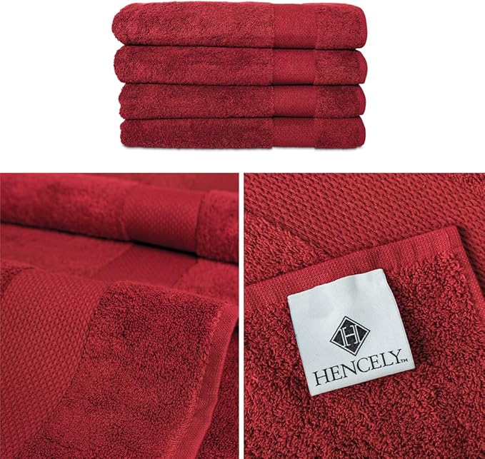Hencely Premium Bath Towel Set of 4-28x58 Inches - High Absorbency, Quick Drying - 100% Soft Turkish Cotton Towels - Ideal for Home, Bathroom, Hotel, Spa, and Gym - Red
