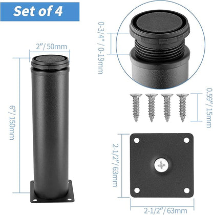 6 Inch Metal Furniture Legs Stainless Steel Adjustable Legs Black Metal Legs Round Cabinet Legs for Coffee Table Cabinet Desk Sofa Shelves, Pack of 4