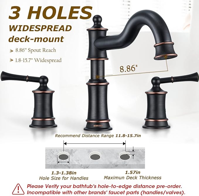 Roman Bathtub Faucet Deck Mount Tub Faucet for Bathroom Widespread Elegant Classic Spout with 3 Holes 2 Handle Valve Cartridge Included, ORB