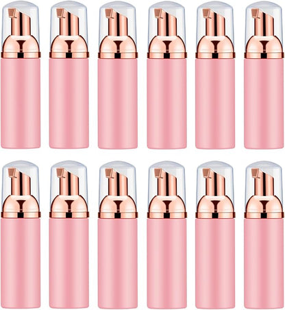 2 Oz Empty Foam Pump Bottle (12PCS) Travel Foaming Soap Dispenser for Hand Soap, Lash Shampoo Cleanser (Pink&Rose Gold)