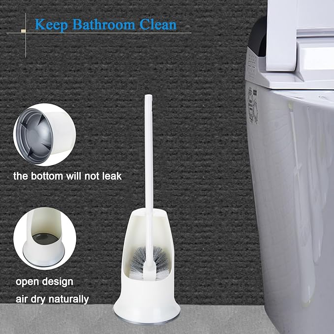 2 Pack Curved Toilet Bowl Brush with Holder for Bathroom, Compact Toilet Brush Durable Under The Rim Household Deep Cleaning Brushes (2 Pcs White Toilet Brush with Holder)