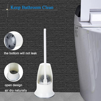 2 Pack Curved Toilet Bowl Brush with Holder for Bathroom, Compact Toilet Brush Durable Under The Rim Household Deep Cleaning Brushes (2 Pcs White Toilet Brush with Holder)