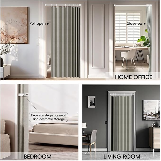 100% Blackout Fabric Folding Door Curtain with Magnetic Closure - Accordion Style for Sliding Doors, Closets,Wardrobe and Temporary Door Solutions Doorway Curtains（W42 x L78, Grey 1 Panel）