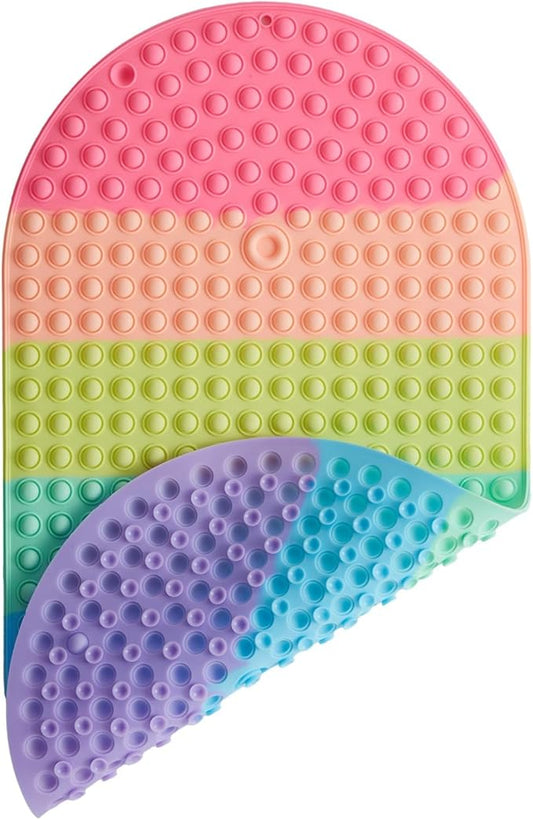 Baby & Toddler Bath Mat for Tub，Silicone Non Slip Bathtub Mat for Kids with 27 x 15 Inches for Storage, Rainbow Bathbub Mat with Push Pop Bubbles, Machine Washable Shower Mat, Colorful, Oval