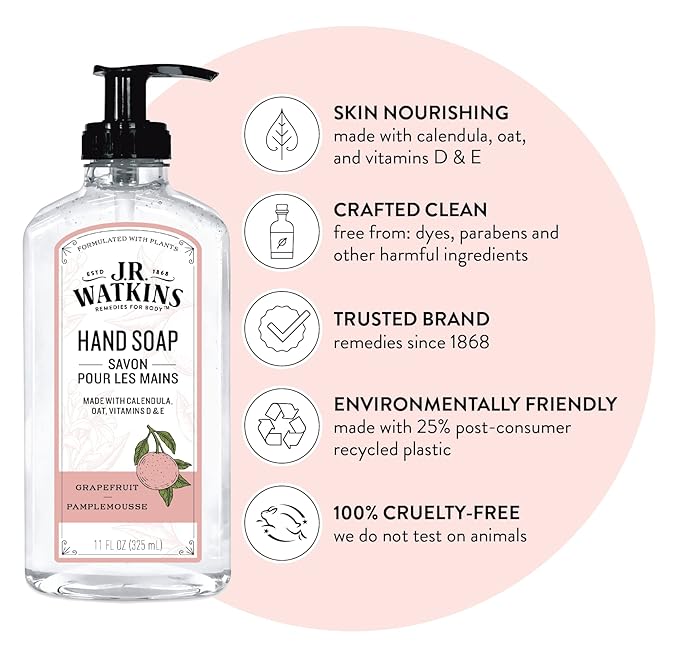 J.R. Watkins Gel Hand Soap, 3 Pack of 11 Fl Oz, Grapefruit