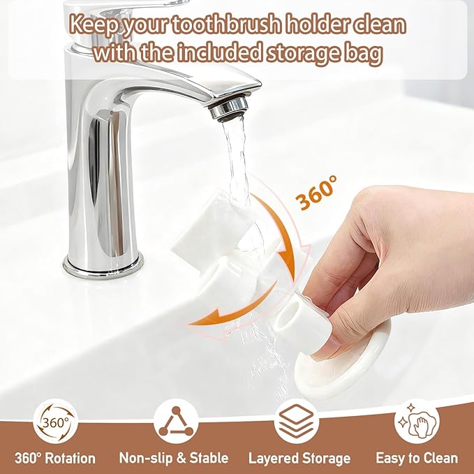 2 Pack 360° Rotating Toothbrush Holder for Bathroom, 4-Slot Toothbrush Storage Organizer with Non-Slip Base, Compact Toothbrush Bathroom Countertop Holders for Family Tooth Brushes, White