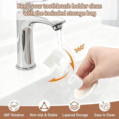 2 Pack 360° Rotating Toothbrush Holder for Bathroom, 4-Slot Toothbrush Storage Organizer with Non-Slip Base, Compact Toothbrush Bathroom Countertop Holders for Family Tooth Brushes, White