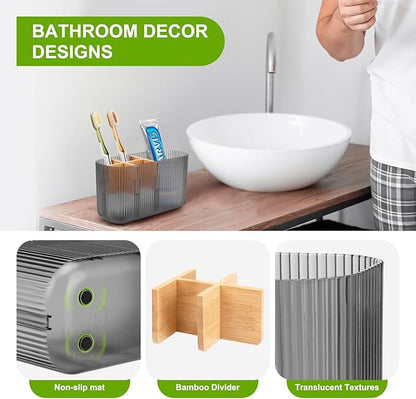 Black Bathroom Accessories - 5 Slots Toothbrush Holders for Bathrooms Sink Organizer Countertop Kids Bathroom Storage Caddy Decor