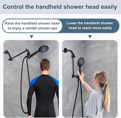 BRIGHT SHOWERS Brass Shower Head Extension Arm for Rain and Handheld Shower Head, 10 Inch Universal Shower Arm Extender, Height & Angle Adjustable, Oil-Rubbed Bronze