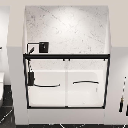 55"-59" Bathtub Double Sliding Doors,Semi-Frameless Water Repellent Tub Door, Bypass Bathtub Shower Door with 5/16"(8mm) SGCC Clear Tempered Glass, Explosion-Proof Film, Stainless Steel Hardware