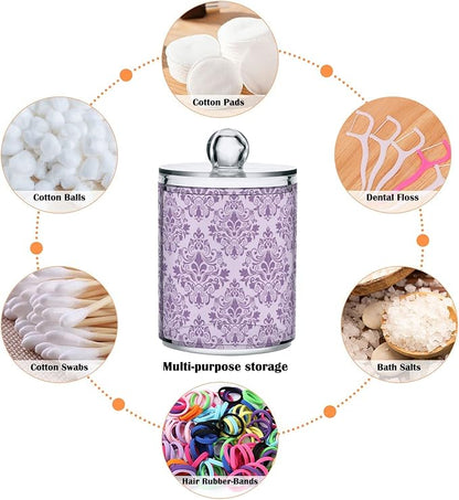 MNSRUU 4 Pack Qtip Holder Organizer Dispenser Purple Morden Floral Bathroom Containers Bathroom Vanity Storage Canister Apothecary Jars for Cotton Swabs/Pads/Floss