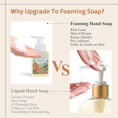 ROMIIE ZOI Citrus Zest Foaming Hand Soap Refill Gift Set – 3 Pack (33.8 Fl Oz Each) with Refillable Dispenser, Moisturizing, Biodegradable & Chemical-Free Formula for Kitchen, Bathroom, Sensitive Skin