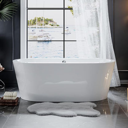 Empava Bathtub, 59" Soaking Tub, Acrylic Free Standing Tub with Center Drain and Overflow,Contemporary Design Bathtubs for Bathroom, cUPC Certified, Glossy White (Pack of 1)
