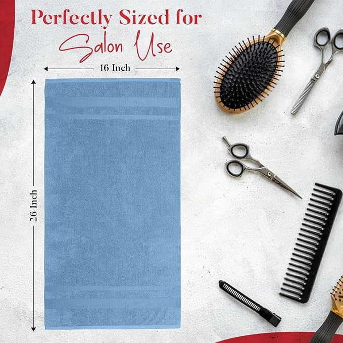 RIVERSIDE Pack of 24 Salon Towels Set – 16 x 26 Inches, 100% Ring Spun Cotton Highly Absorbent and Quick Dry Towels for Salon, Hand, Barber, Gym, Home & Hair Care, Blue