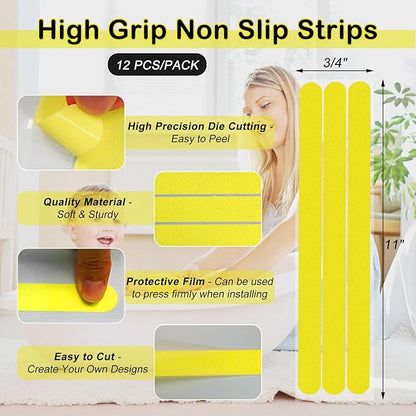 S&X Non Slip Bath Stickers,Gritty Textured Slip-Resistant Treads,0.75-Inch by 11-Inch,12 Strips Per Pack (Yellow)
