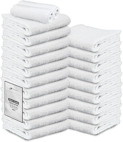 Hand Towels (Pack of 24) White Economy Towels Salon Towels - 100% Cotton Spa Towel – 16 x 27 Inches Highly Absorbable, Facial, Gym, Hair, Face Towel Bulk