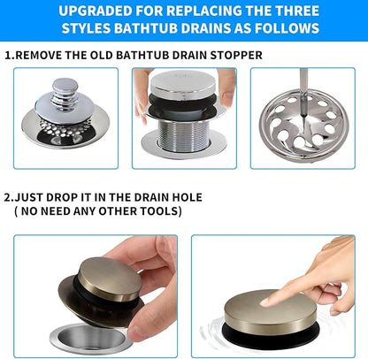 Bathtub Drain Stopper, Uxoz Universal Tub Stopper for Replacing Tip Toe/Trip Lever/Lift&Turn Tub Drain, Bath Tub Drain Stoppers Desiged for 1.5"-1.72" Drain Hole w/3 O-Rings, Brushed Silver