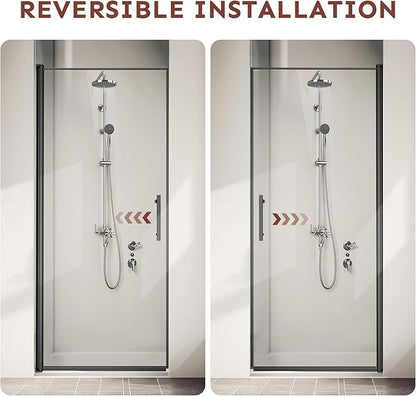 36-Inch Black Shower Door – 72" Height – 115° Opening (Left/Right) – Magnetic Seal – Aluminum Frame – Sliding/Walk-in Glass Enclosure – Tempered Glass