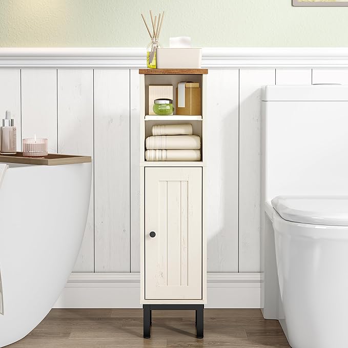 Bathroom Storage Cabinet, Corner Floor Cabinet with Shelves, Customized Door Opening Direction, Bathroom Organizer with Adjustable Shelf for Kitchen, Living, Toilet Paper Cabinets White Brown