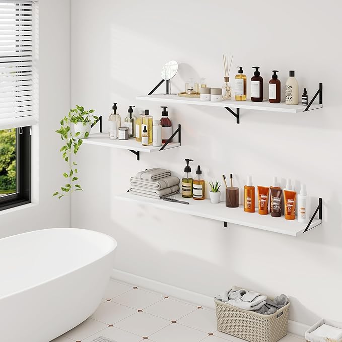 Dreamland Floating Shelves for Wall, 12 Inch Deep Floating Shelves Set of 2, 55W x 12D Large Wall Shelf with Sturdy Metal Brackets for Living Room, Bathroom, Bedroom and Kitchen, White