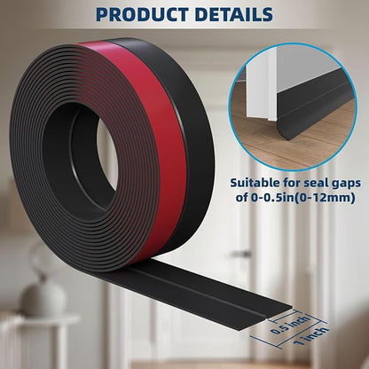 Heavy-Duty 36 ft x 1 in Weather Stripping, Extra Thick 2mm Door Draft Stopper Silicone Seal Strip for House and Glass Shower Doors for Collision and Side Gaps of Door and Windows, Black