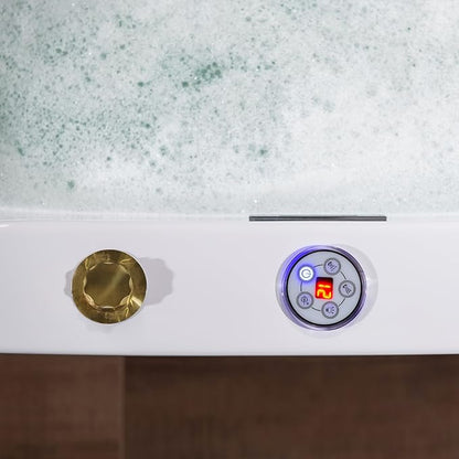 WOODBRIDGE 72" x 35-3/8" Whirlpool and Air Bath Heated Soaking Combination Tub with Adjustable Speed Air Blower and Display Control Panel, Brushed Gold Finish Trim and Drain Kit, BG400