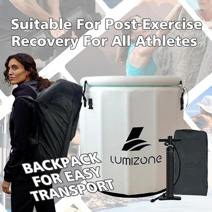 Lumizone Inflatable Cold Plunge Tub 118 Gallons Capacity Ice Bath Portable Ice Bath Tub Compatible With Water Chillers with Lid Drop Stitch PVC Double Layer Seals Oversized for Athletes