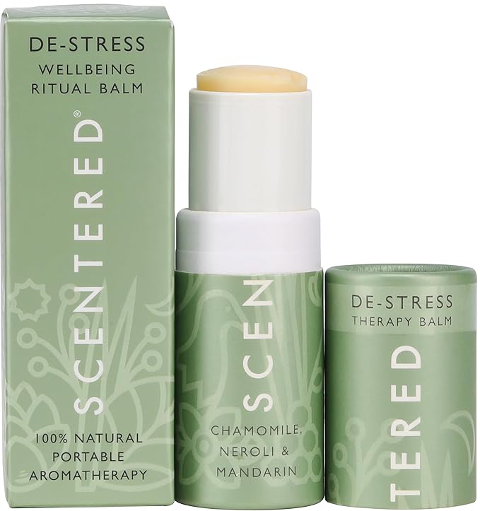 Scentered Aromatherapy Stress Relief Balm Stick - De Stress Essential Oil Roll On Calm Carry for Relaxation - Natural Stress Reliever - Chamomile, Rosemary - Self-Care Stocking Stuffers for Women
