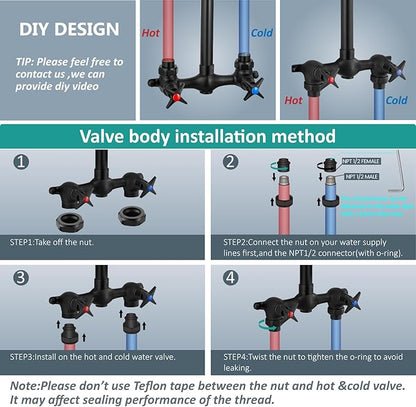 Aolemi Outdoor Shower Kit Fixtures Faucet System with High Pressure Showerhead Utility 2-Handle Exposed Shower with Brass Mix Valve 6 Inch Center with Soap Dish Matte Black