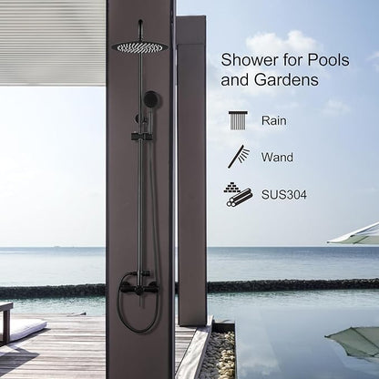 Shower Faucet - Shower Faucets Sets Complete, Shower System - Outdoor Shower Kit/Outdoor Shower Enclosure/Outdoor Shower Fixtures W/ SS304 Shower Head with Handheld High Pressure, Matte Black