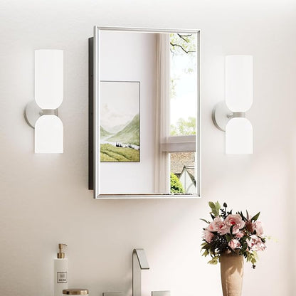 TokeShimi 17x25 Recessed Medicine Cabinet with Mirror Wall Mounted, Metal Beveled Mirror with Storage for Bathroom Vanity, Aluminum Alloy Medicine Cabinet Mirrored Silver