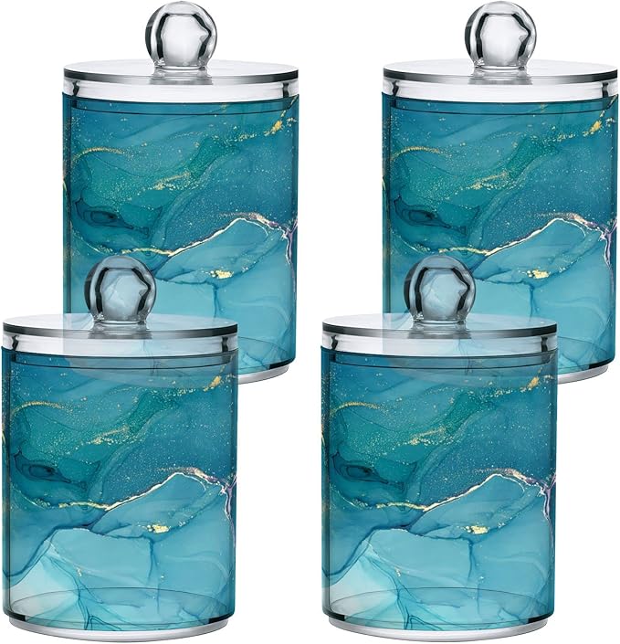MNSRUU 4 Pack Qtip Holder Organizer Dispenser Blue Marble Abstract Fluid Art Bathroom Containers Bathroom Vanity Storage Canister Apothecary Jars for Cotton Swabs/Pads/Floss