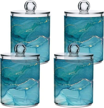 MNSRUU 4 Pack Qtip Holder Organizer Dispenser Blue Marble Abstract Fluid Art Bathroom Containers Bathroom Vanity Storage Canister Apothecary Jars for Cotton Swabs/Pads/Floss