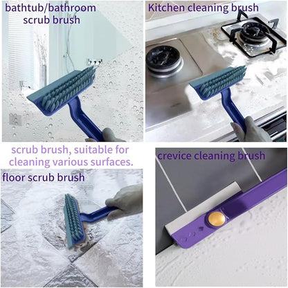 Multi-Purpose Cleaning Brush Stiff-Bristle Kitchen Cleaning Brush with Squeegee, Debris Picker and Scraper, Suitable for Bathroom, Floor and Window, Sink, Bathtub and Tile Grout Cleaning Tools