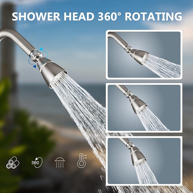 Aolemi Outdoor Shower Fixtures Outdoor Shower Kit Faucet System 3 Inch Center 2 Handle Exposed Shower with Brass Mix Valve with Adjustable Bar Pipe Upward Brushed Nickel