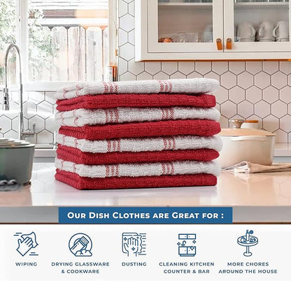 DAN RIVER Premium Dish Cloth 100% Cotton 12 X 12 Inches |Pack of 8|-Ultra Soft Tea Towels-Highly Absorbent Kitchen Rags-Terry Dishcloth for Kitchen and Household Cleaning |Red|