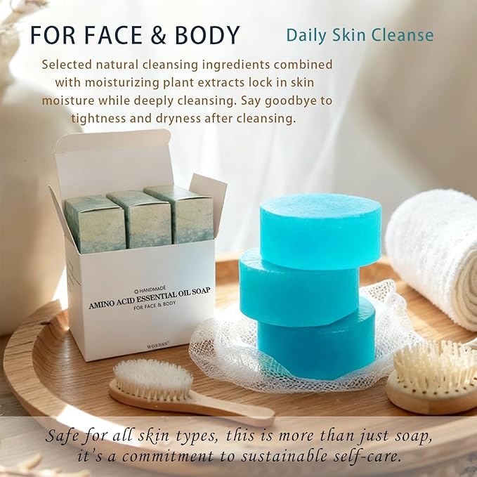 Cleansing Soap Bar for Face & Body & Bath 3Pack 3.3Oz, with Premium Amino Acid Essential Oils, Plant Based Cold Process Cleansing Bar Soap Wash for Women and Men All Skin