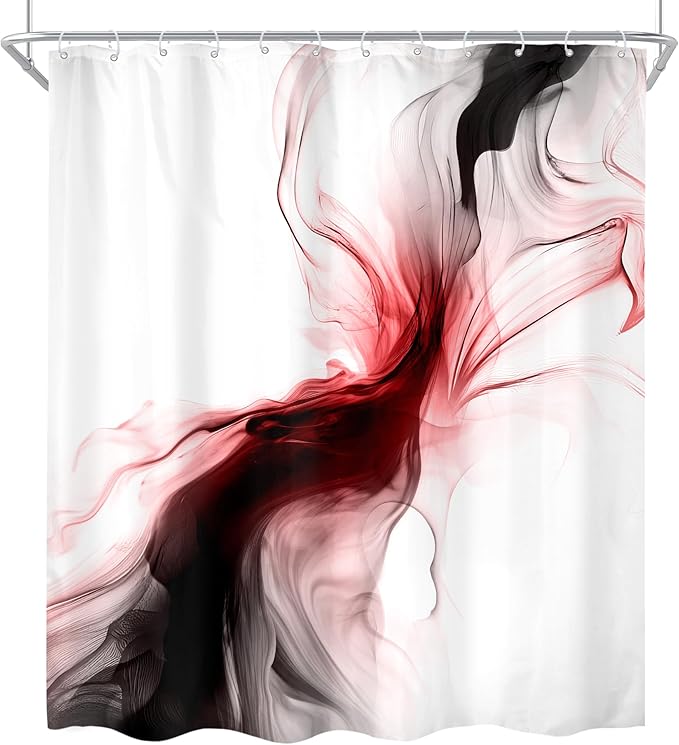 Cinbloo Black and Red 60Wx72H Shower Curtain Burgundy Abstract Modern Ombre Minimalist Marble Ink Texture Bathroom Curtain Set Dark Neutral Simple Aesthetic Bath Bathroom Accessories Decor